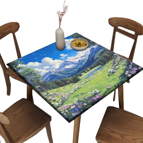 Tablecloth for Card Table, Mountain Majesty Pattern Printed on Stain Resistant Farmhouse Kitchen Table Cover, Ideal for Special Occasions Holidays, Fit for 36" x 36" Square Tables by JRBSZMI2