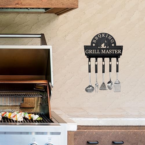 BBQ Tool Holder Wall Mount, Grill Utensil Holder with 5 Hooks, for Backyard - Image 3