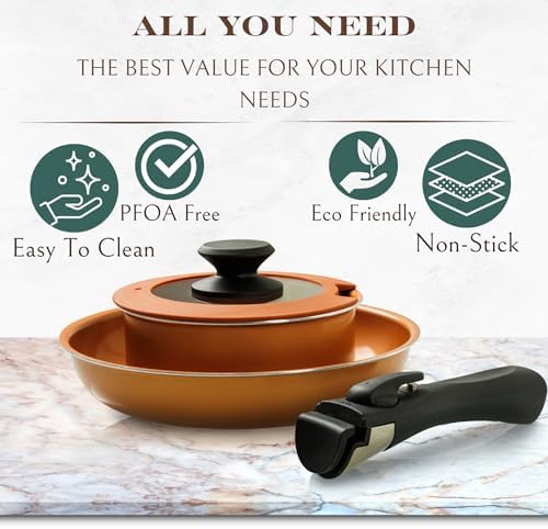 Moss & Stone 7-Piece Nonstick Pots and Pans Set, Removable Handle Cookware - Image 3