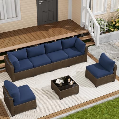 LOUVIXA 7 Piece Outdoor Patio Furniture Set, Outdoor Sectional Sofa, Wicker Rattan Patio Furniture, Patio Conversation Set with Coffee Table & Cushions by LOUVIXA