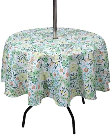 SUQ I OME Outdoor Tablecloth, Yellow Flora, 60'' Round with Zipper by SUQIOME