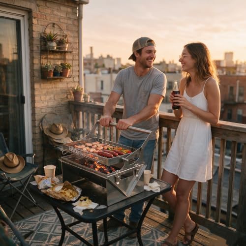 Portable 360° Rotating Charcoal Grill with Flipping Basket - 304 Stainless Steel Barbecue Grill for Camping, Tailgating and Outdoor Cooking, Easy Disassemble, Includes Carry Bag, Charcoal & Wood Fuel - Image 5