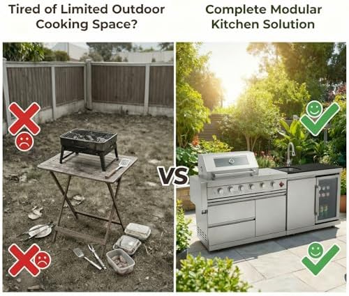 84" Outdoor Kitchen Island with 6-Burner Propane/Natural Gas Grill, Deluxe SS304 Stainless Steel BBQ Grill Station with Sink, Beverage Refrigerator, Granite Countertop & Rotisserie Kit, 75,300 BTU - Image 3