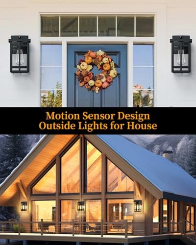 Motion Sensor Outdoor Wall Light Fixtures, 2 Packs, Black - Image 2