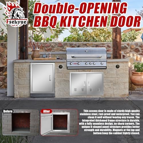 Outdoor Kitchen Door 42'' W x 21'' H Double BBQ Access Door Stainless Steel Flush Mount Doors Wall Vertical Doors with Handle Suitable for Grilling Station BBQ Island Outside Cabinet - Image 3