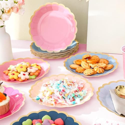 48 Pcs Pink and Blue Paper Plates 9 Inch Scalloped - Image 6