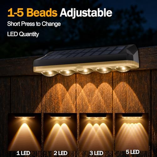 Tenmiro Solar Fence Lights Outdoor 6 Pack, 40 Modes RGB & Cold/Warm White Wall Lights with 5 Lens, IP67 Waterproof Dusk to Dawn Outside Lighs for Backyard, Patio, Yard, Pool, Deck, Railing Decor - Image 6
