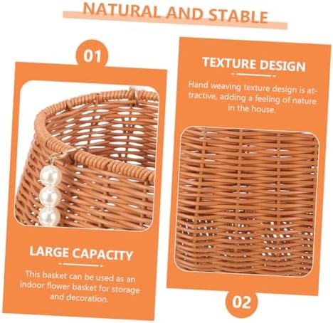 2 Pack Oval Imitation Rattan Serving Basket with Pearl Handles - Image 3