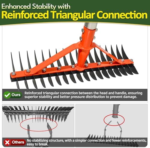 62.5 Inch Thatch Rake for Lawns 18 Sharp Tempered Spring Steel Tines - Image 4