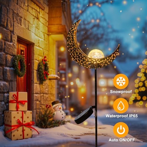 2Pack Moon Garden Gifts Solar Lights Outdoor Stakes Waterproof, Gifts for Mom, Crackle Glass Backyard Decor Balcony Lawn Ornaments, for Women Men Grandma (Bronze) - Image 5