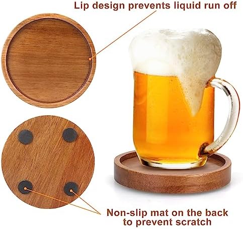 Wooden Coaster Set of 6 Coffee Table Decor Bar Cup Drink Coasters Holder - Image 4