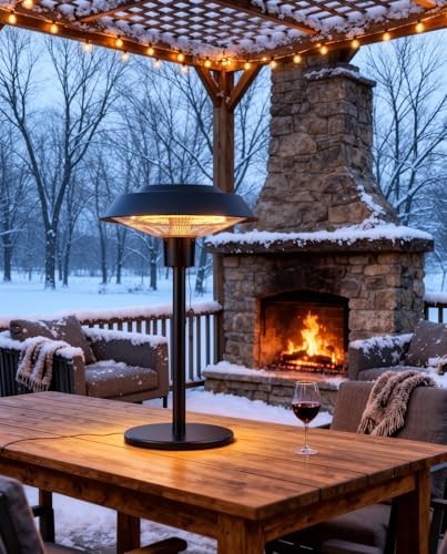 Electric Patio Heater, 1500W Portable Tabletop Infrared Heater with 3 Power Levels, IP55 Waterproof Outdoor Heater for Garden, Balcony, Backyard (black, tabletop-pull string) by MOMOKOVA