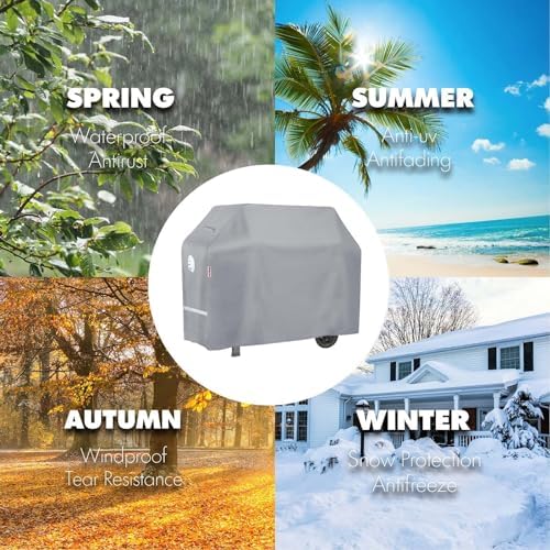 Turtle Life BBQ Grill Cover, 54 Inch Heavy Duty Waterproof 3-4 Burner Barbecue Gas Grill Covers for Weber Spirit Char-Broil Brinkmann, Gray - Image 6