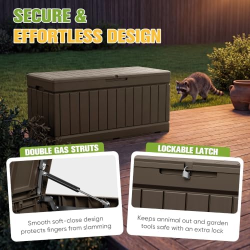 Greesum 82 Gallon Resin Deck Box All Weather Large Outdoor Storage for Patio Furniture, Toys, Garden Tools, Lockable, Brown - Image 3
