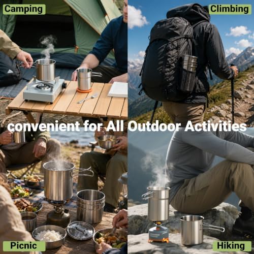 KOKKOYA Stainless Steel Camping Cups Mug Small Backpacking Bush Pot Set - Image 6