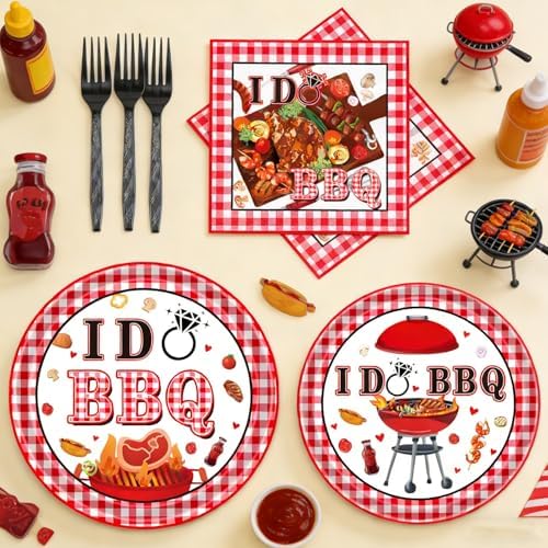 Gameza I Do BBQ Decorations - 96PCS I Do BBQ Party Plates Napkins and Forks Disposable Tableware Set, Barbeque Summer Engagement Bridal Shower Wedding Party Supplies Decor Serve 24 - Image 4