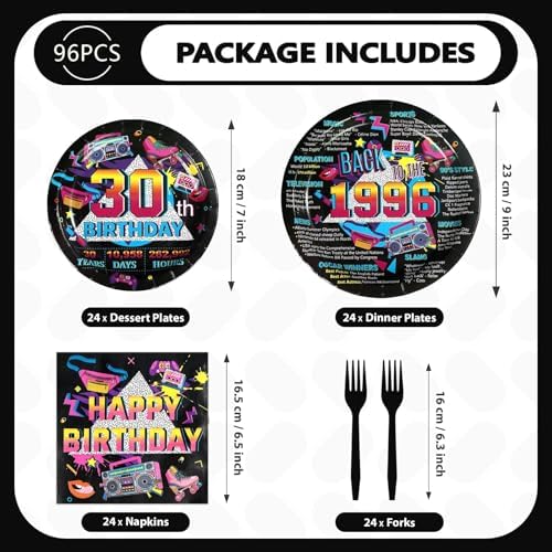 96Pcs Vintage 30th Birthday Party Decorations,Serve 24 - Image 2