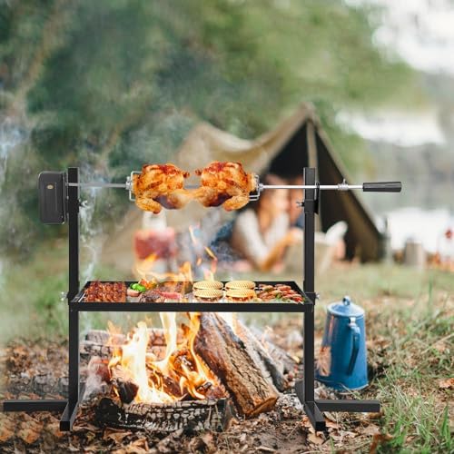 Rotisserie Grill Kit Tripod Rotisserie Stand, 29" Roaster Charcoal Spit With Portable DC 3V Motor Motor & Adjustable Height For Outdoor Camping Party - Image 6