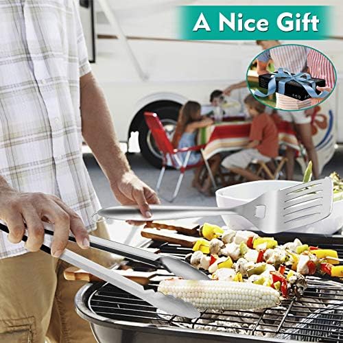 HaSteeL Grilling Utensil Set 18in, Stainless Steel BBQ Accessories Tools with Bag for Outdoor Cooking Camping, Heavy Duty Grill Spatula, Tong, Meat Fork, Basting Brush, Cleaning Brush, Man’s Gift - Image 7