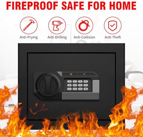 1.8 Cuft Small Fireproof Safe for Home Use, Safe Box Fireproof Waterproof with Programmable Keypad, Spare Keys and Removable Shelf, Digital Home Security Safety Box for Money Documents Medicines - Image 2