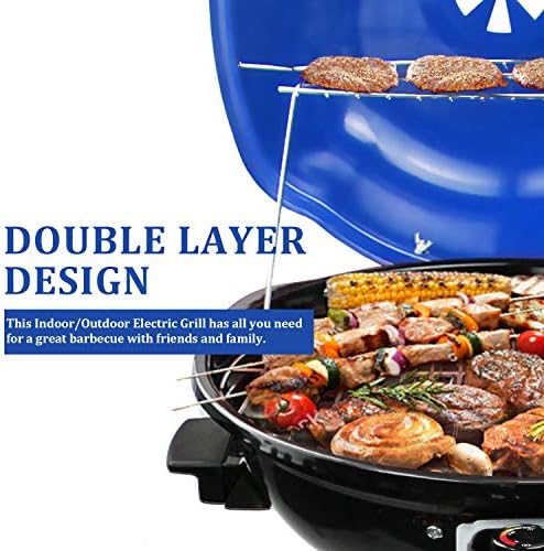 Electric BBQ Grill Techwood 15-Serving Indoor/Outdoor Electric Grill for Indoor & Outdoor Use, Double Layer Design, Portable Removable Stand Grill, 1600W - Image 4