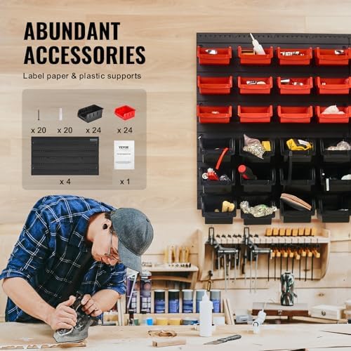 VEVOR 48-Bin Wall Mounted Storage Bins Parts Rack Organizer Garage Shop Tool Organizer for Screws, Nuts, Bolts, Nails, Beads, and Small Hardware Parts, With Wall Panels - Image 5