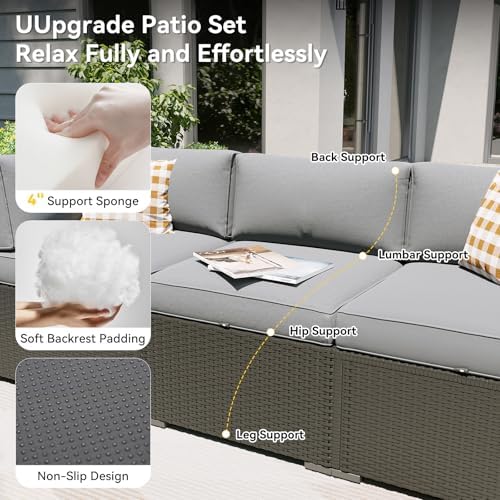 Aoxun Patio Furniture Set with Fire Pit Table, 12 Piece Outdoor Sectional Sofas, 10 Seats Wicker Rattan Outdoor Furniture with Thickened Cushion for Backyard, Garden Light Grey - Image 2