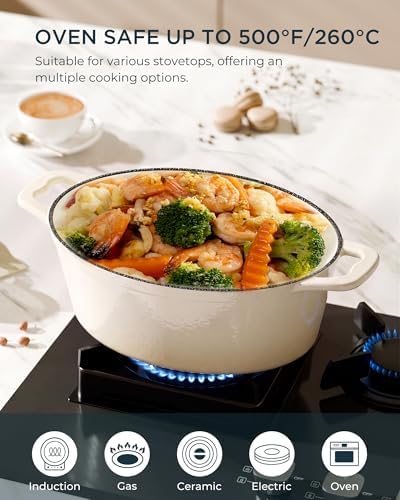 Enameled Cast Iron Dutch Oven, 9.3QT Pot with Lid, Cream White - Image 6