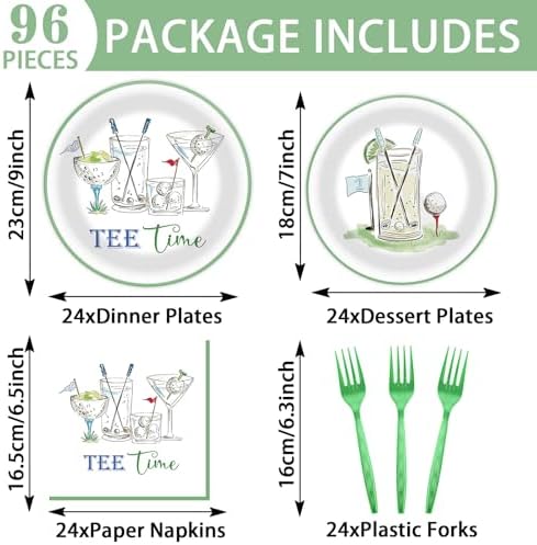 96PCS Golf Birthday Plates and Napkins Tee Time Party Supplies for Baby Shower Sports Theme Disposable Dessert Paper Plate Green Martini Golf Theme Party Fans Events Tournament Celebration Decorations - Image 2