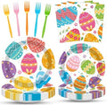 100 Pcs Easter Egg Tableware Party Supplies Set, Serves 25 – Disposable Colorful Eggs Paper Plates, Napkins, and Forks for Spring Celebration, Easter Day Egg Hunt, or Holiday Brunch Decorations by Merriva