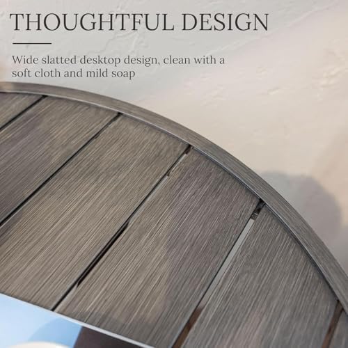 VICLLAX 28" Round Outdoor Bar Table with Adjustable Umbrella Hole, Counter Height Outdoor Furniture for Balcony, Grey Wood-Like - Image 4