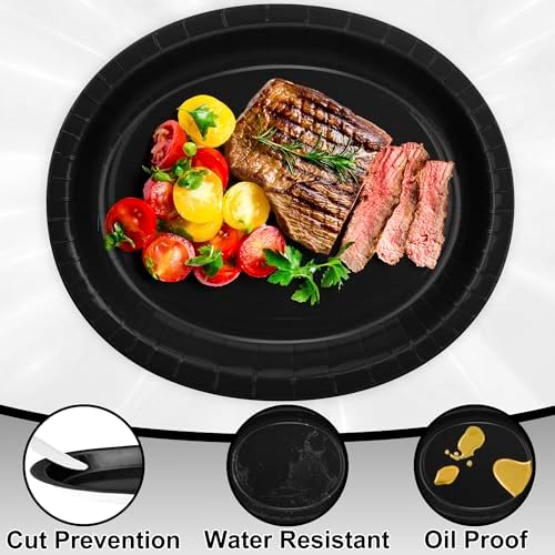 50 Pcs Black Oval Plates Black Paper Plates Disposable Tableware for Party - Image 3