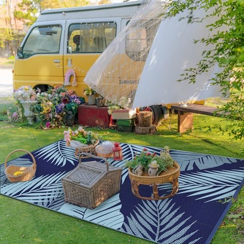 GENIMO Outdoor Rug, Waterproof Plastic Rugs for Patio, 9'x12' Blue - Image 3