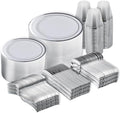 N9R 600PCS White and Silver Plastic Plates, Disposable Dinnerware Set by N9RTABLEWARE