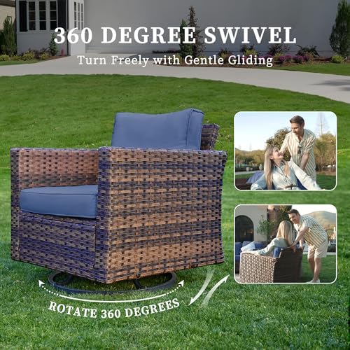 UDPATIO Patio Furniture Set, 5 Pieces Outdoor Wicker Furniture Set with Swivel Rocking Chairs Storage Table and Waterproof Covers for Backyard, Deck, Porch, Navy - Image 5