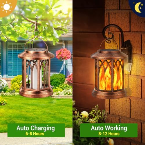 KOOPER 4 Pack Solar Lantern Outdoor Lights, Upgraded Flickering Flame Solar Lanterns Lights Outdoor Waterproof, Hanging Lantern Decorative, Solar Powered Lanterns for Yard Patio Garden Decor (Copper) - Image 2