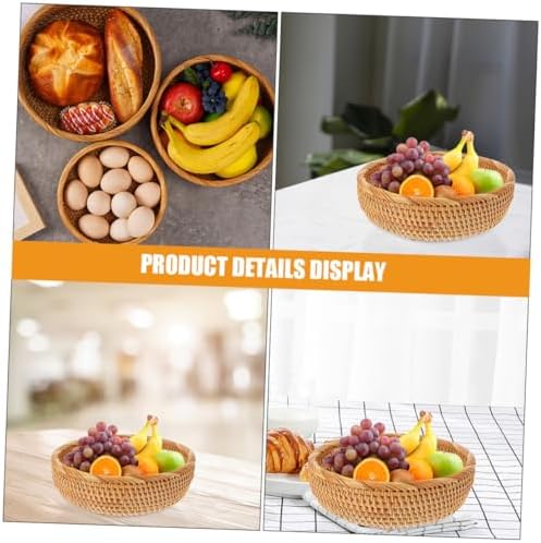 Vintage Rattan Woven Rattan Fruit Basket, round Snack Storage Organizer - Image 3