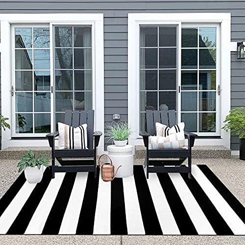 IOHOUZE 4x6 Striped Outdoor Rug, Washable Front Porch, Black/White - Image 4