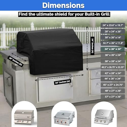 Covers & All Built-in Grill Cover for Outdoor Grill – Heavy Duty 12 oz Waterproof Built-in BBQ Grill Cover, PVC-Coated Polyester with Elastic Hem for Snug Fit (34 x 26 x 24 inches, Black) - Image 7