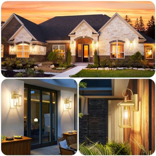 BesLowe 2-Pack Outdoor Wall Light Fixtures, Modern Porch Sconces, Gold - Image 7