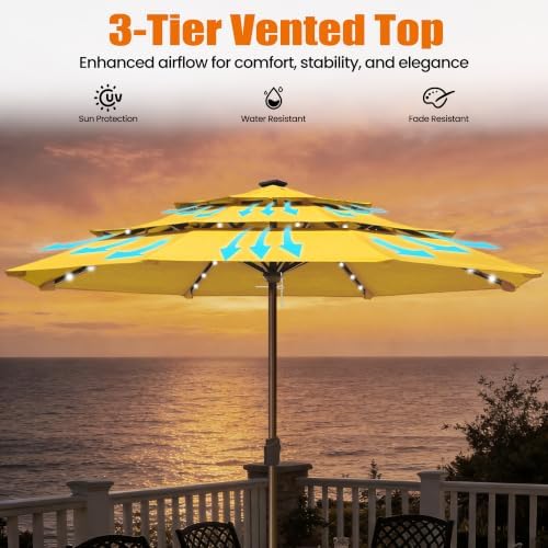 EliteShade USA 10-Year-Non-Fading 10ft 3-Tier Market Patio Umbrella, Commercial Table Umbrella with 80 Solar LED Lights, Crank Open, Windproof & UPF 50+ UV Protection for Garden, Deck, Pool, Backyard, No Tilt, Sunflower Yellow - Image 6