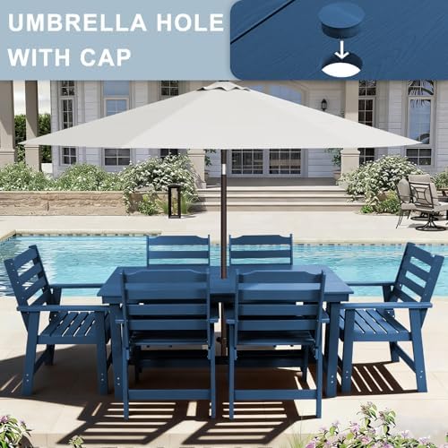 FUNBERRY Outdoor Dining Table, HDPE 6-Person Patio Table with Umbrella Hole - Image 3