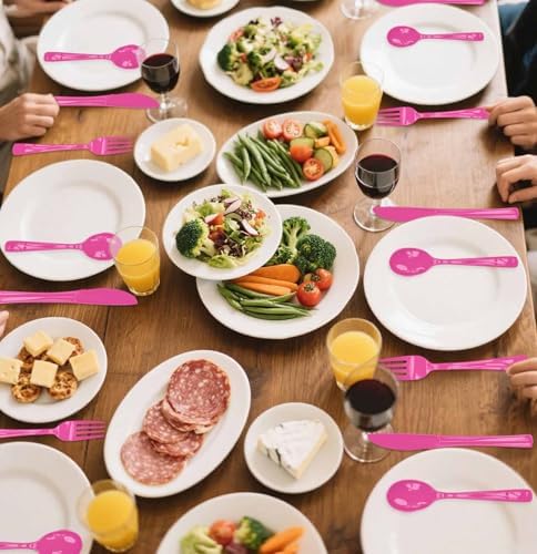 SietDESEO 50 PCS Hot Pink Plastic Spoons Disposable Utensils Heavy Duty Hot Pink Spoons Disposable Cutlery for Birthday Wedding Baby Shower Bridal Shower Plastic Silverware - Image 7