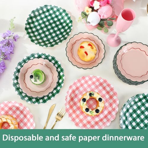 Pickmesh 100 Pcs Camp Gingham Paper Plates Disposable Round Plaid Plates - Image 4