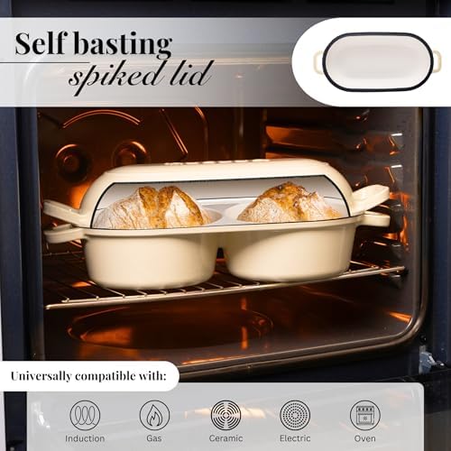 Dutch Oven For Sourdough Bread Baking – Enamelled Cast Iron Bread Loaf Pot – 500°F Oven Safe Non Stick Bread Pot – Double Round Loaf Space, 16.5cm Diameter, Cream, – by Nuovva - Image 3