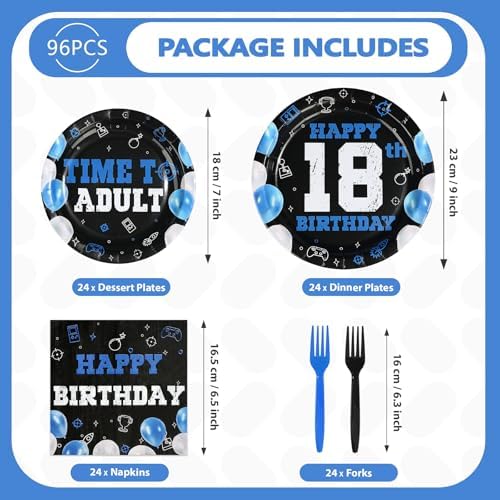 96Pcs Blue and Black 18th Birthday Decorations for Boys Serves 24 - Image 5