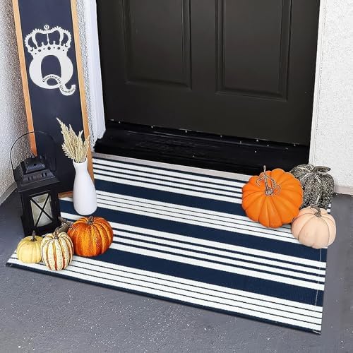 Fall Front Door Mat Outdoor Halloween Welcome Mat 2'x3' Striped Porch Rugs by OJIA