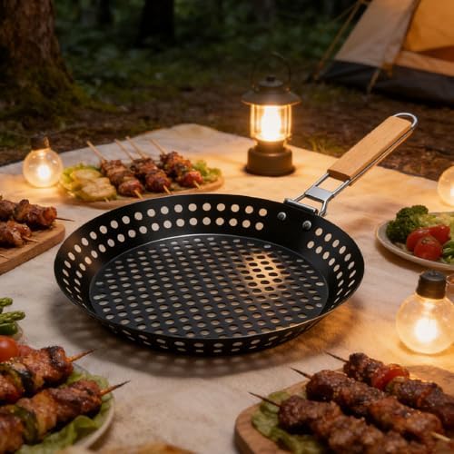 Stainless Steel Grill Skillet with Removable Handle, Perfect for BBQ, Seafood, and Vegetables – Outdoor Camping & Backpacking Accessory - Image 4