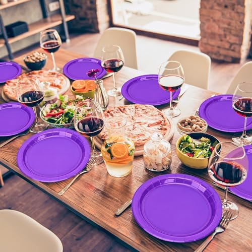 50 Pack Purple Paper Plates 9" Round Purple Disposable Party Plates Set - Image 5