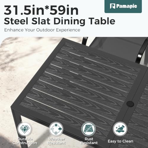Pamapic Outdoor Dining Sets for 6, Rectangular Steel Slat Table with 6 Textilene Chairs, 7 Piece Patio Table and Chairs Set with Umbrella Hole for Patio, Backyard, Poolside (Black, No Umbrella) - Image 6